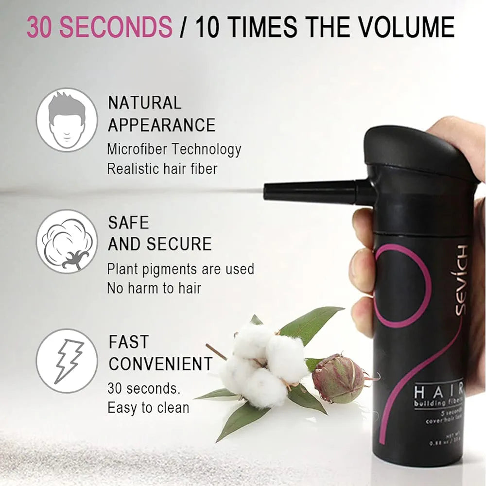 SEVICH Unisex Hair Fibers - 5 Seconds Conceals Loss Hair Rebuilding, Nature Keratin Fibers for Thinning Hair 25g+ applicator